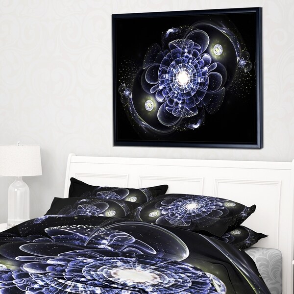 Designart 'Fractal Flower Bright Blue Digital Art' Floral Framed Canvas Art Print