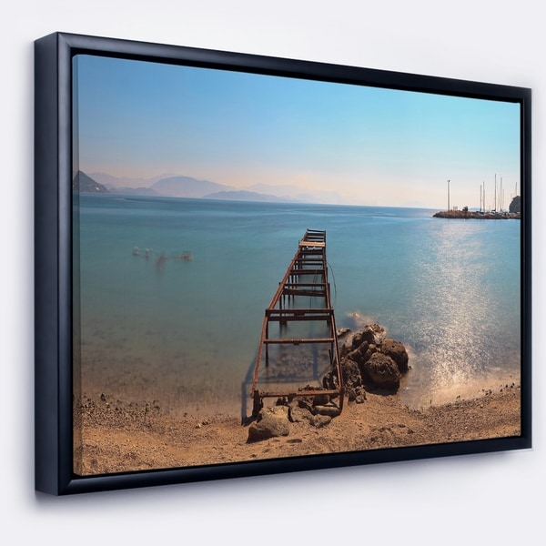 Designart 'Old Pier at Beach Panoramic View' Wooden Sea Bridge Framed Canvas Wall Art