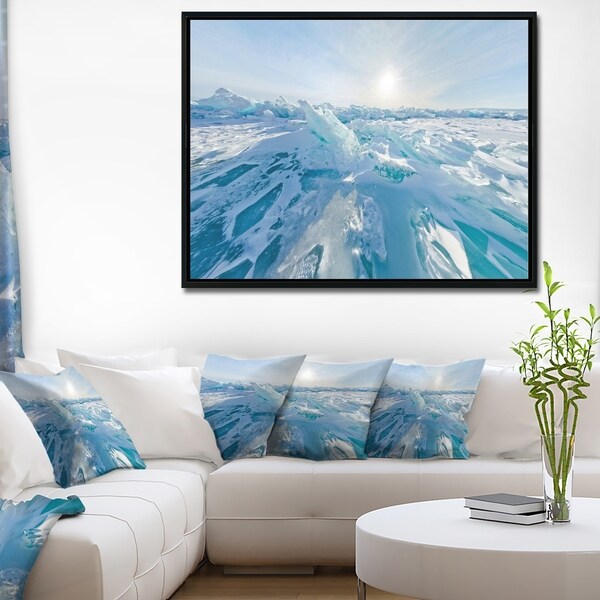 Designart 'Blue Ice Hummocks Baikal Panorama' Landscape Artwork Framed Canvas