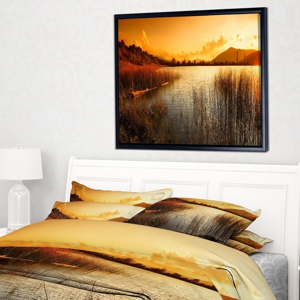 Designart 'Calm Evening with Lake and Mountains' Landscape Artwork Framed Canvas