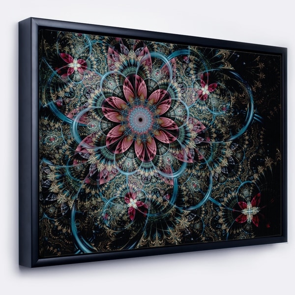 Designart 'Fractal Flower in Dark Blue Digital Art' Floral Framed Canvas Art Print