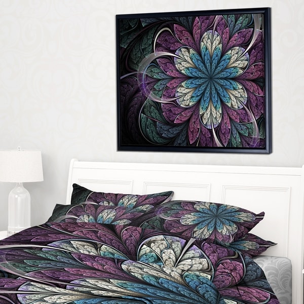 Designart 'Purple Blue Rounded Fractal Flower' Floral Framed Canvas Art Print