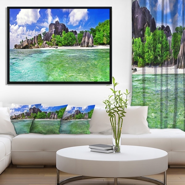 Designart 'Amazing La Diguse Island Seychelles' Landscape Framed Canvas Art Print