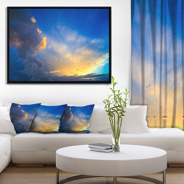 Designart 'Dramatic Sunset Sky with Thunderstorm' Beach Photo Framed Canvas Print
