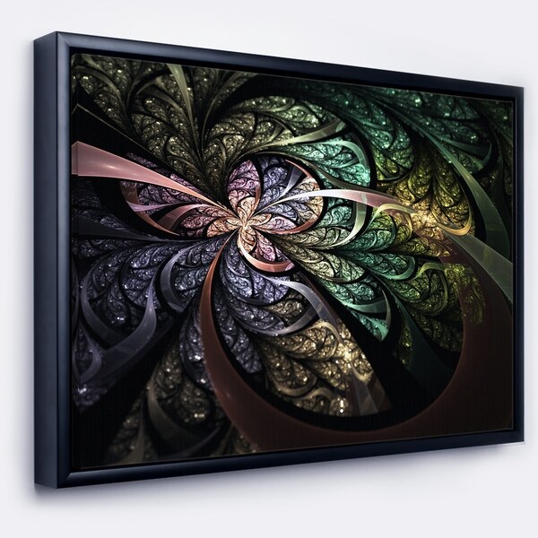 Designart 'Brown Blue Fractal Flower Digital Art' Floral Framed Canvas Art Print