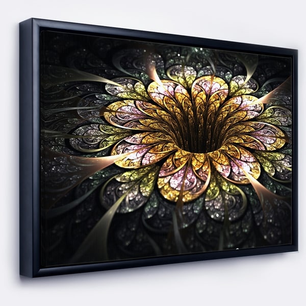 Designart 'Dark Golden Fractal Flower Digital Art' Floral Framed Canvas Art Print