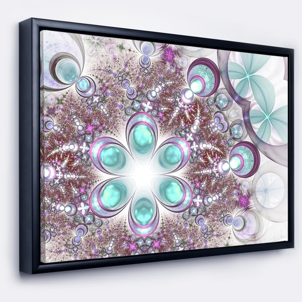 Designart 'Fractal Flower of Blue Digital Art' Large Flower Framed Canvas Wall Art