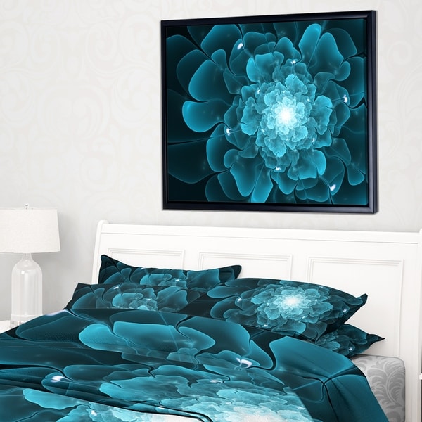Designart 'Fractal Flower Clear Blue Digital Art' Floral Framed Canvas Art Print