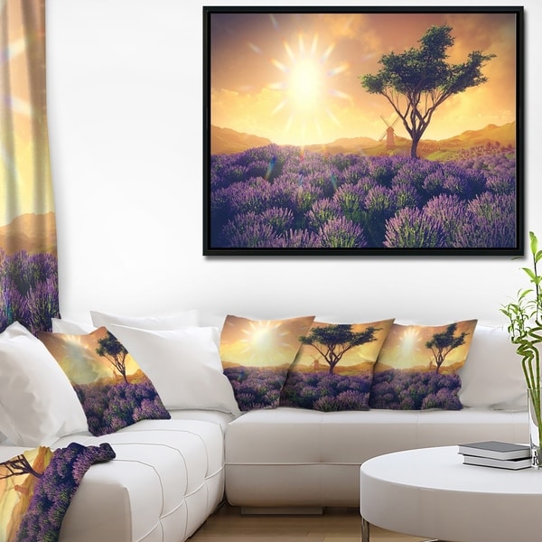 Designart 'Lavender Field with Solitary Tree' Extra Large Landscape Framed Canvas Art
