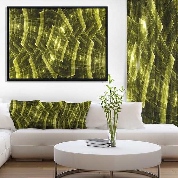 Designart 'Bright Yellow Fractal Flower Grid' Abstract Art on Framed Canvas
