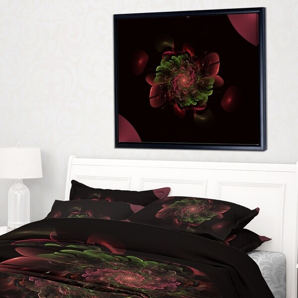 Designart 'Dark Purple Rounded Fractal Flower' Floral Framed Canvas Art Print