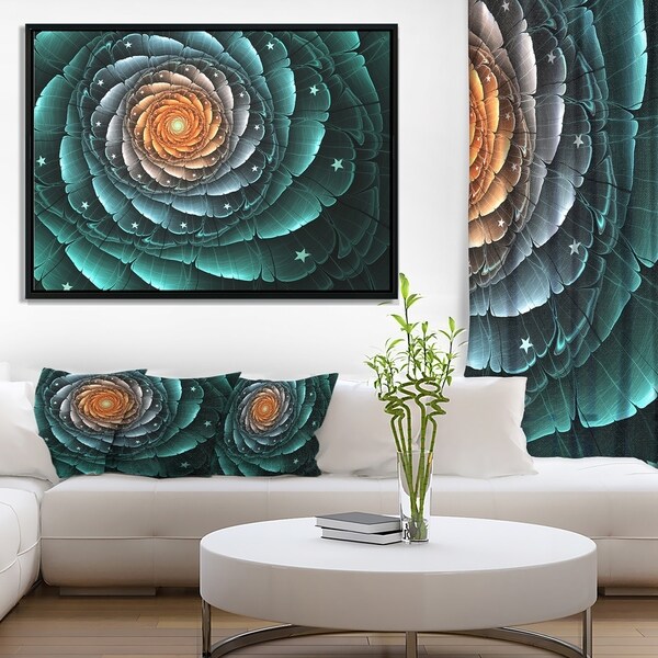 Designart 'Fractal Flower Turquoise Digital Art' Floral Framed Canvas Art Print