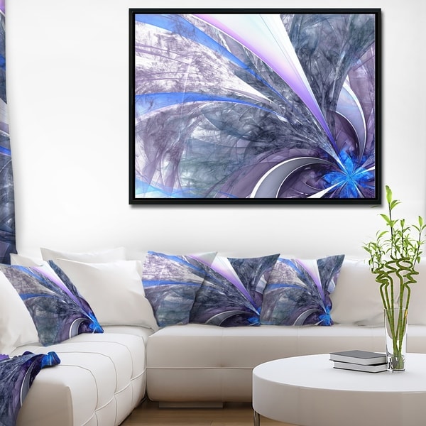 Designart 'Bright Blue Fractal Flower Design' Floral Framed Canvas Art Print
