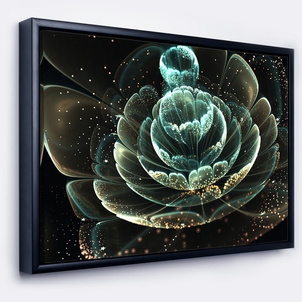 Designart 'Fractal Flower Light Green Digital Art' Floral Framed Canvas Art Print