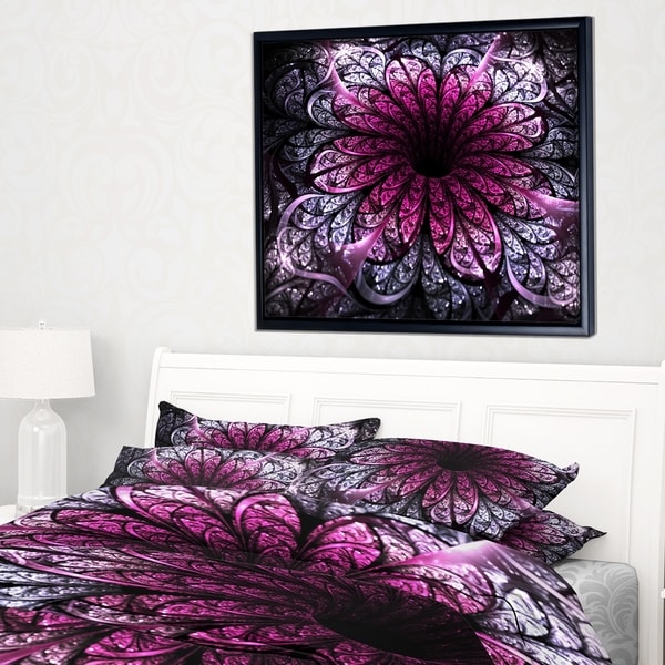Designart 'Dark Purple Fractal Flower Digital Art' Floral Framed Canvas Art Print