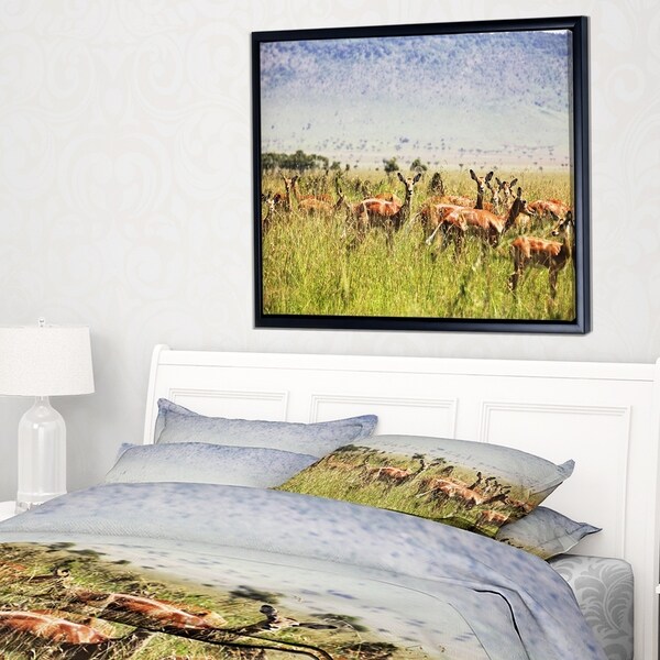 Designart 'Beautiful Antelope in Grass' African Landscape Framed Canvas Art Print