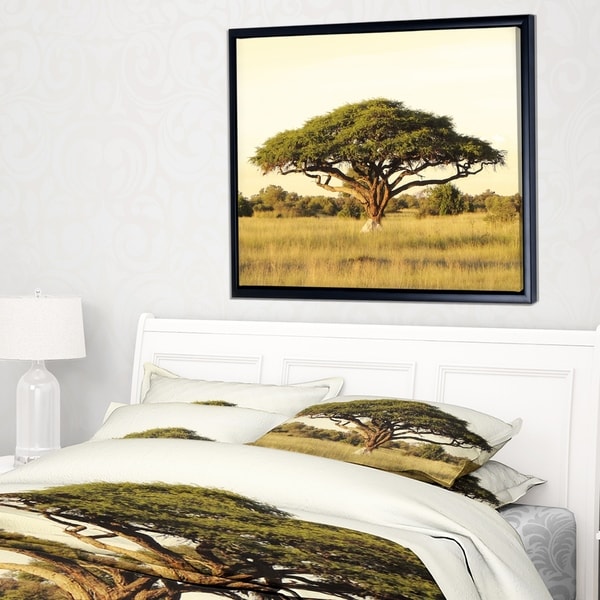Designart 'Acacia Tree on African Plain' Oversized African Landscape Framed Canvas Art