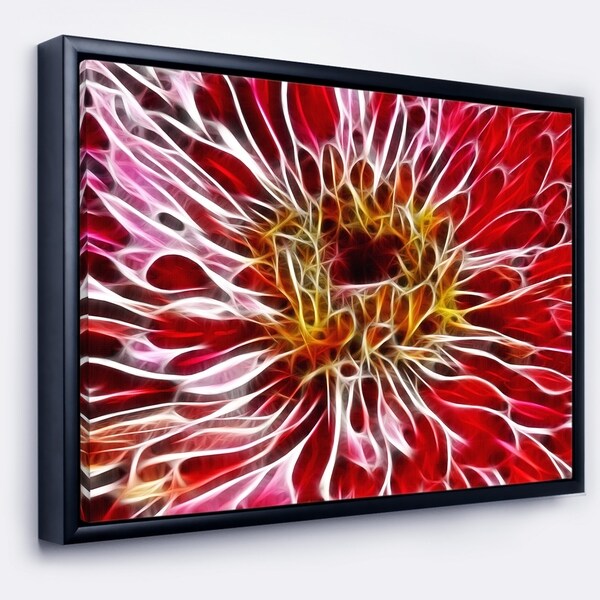 Designart 'Dark Red Digital Art Fractal Flower' Floral Framed Canvas Art Print