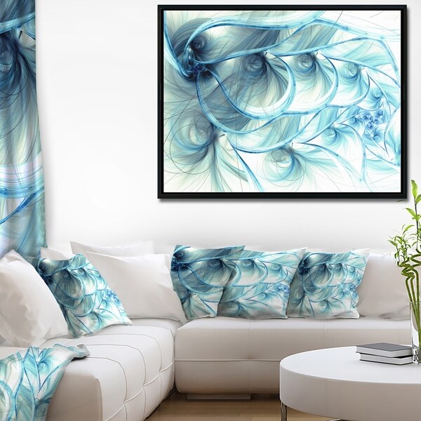 Designart 'Light Blue Fractal Flower Soft Pattern' Floral Framed Canvas Art Print