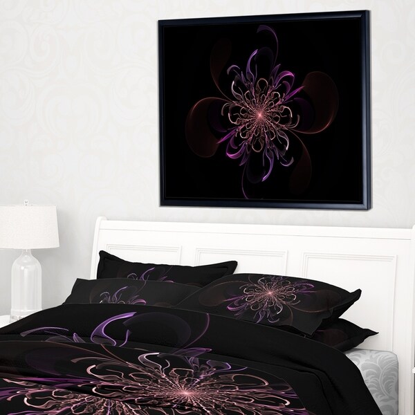 Designart 'Pink Rounded Fractal Flower in Black' Floral Framed Canvas Art Print