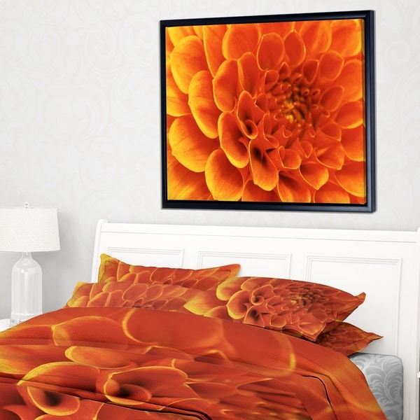Designart 'Large Orange Flower and Petals' Floral Framed Canvas Art Print