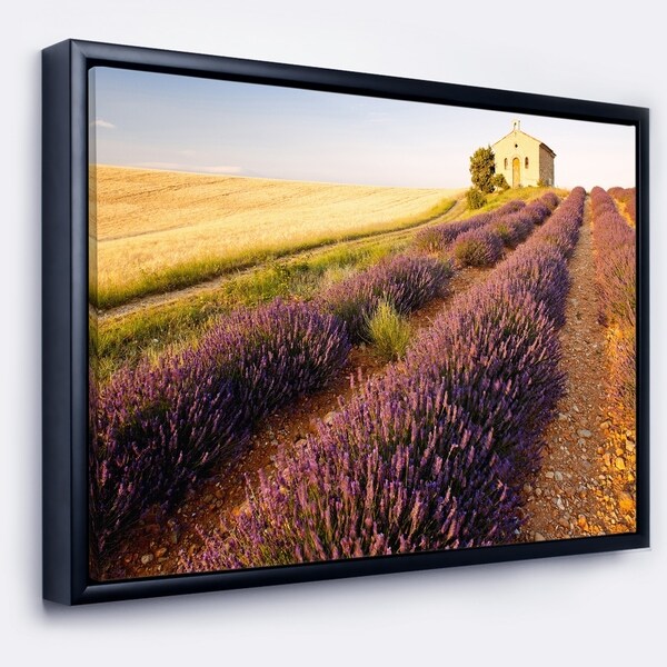Designart 'Chapel with Lavender and Grain Field' Large Flower Framed Canvas Wall Art