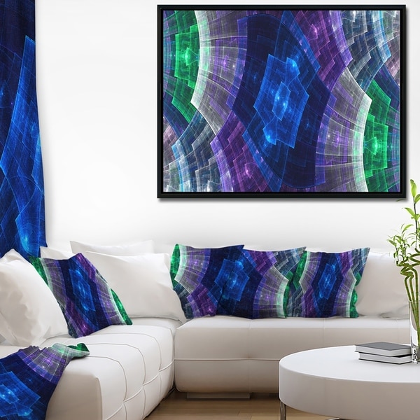 Designart 'Bright Blue and Green Flower Grid' Abstract Art on Framed Canvas