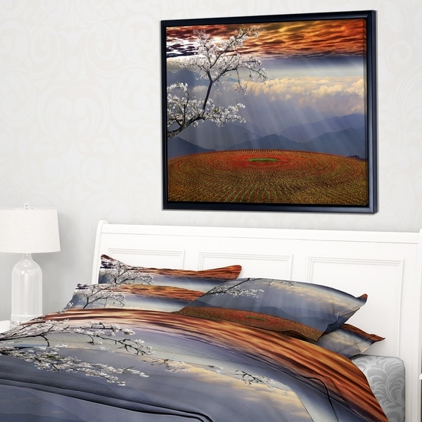 Designart 'Beautiful Flower Field At Sunset' Extra Large Landscape Framed Canvas Art