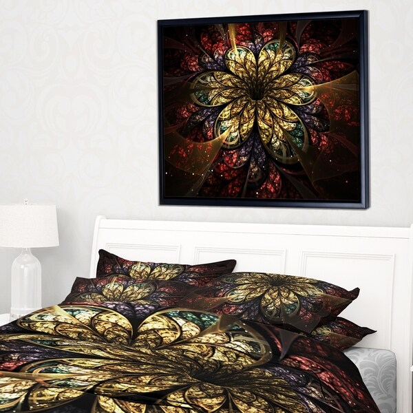Designart 'Fractal Flower Yellow Red Digital Art' Large Flower Framed Canvas Wall Art