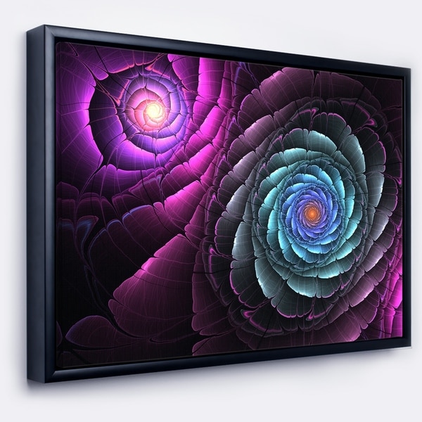 Designart 'Fractal Blue Purple Flower Digital Art' Floral Framed Canvas Art Print