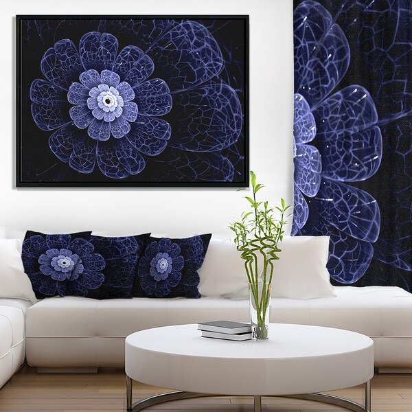 Designart 'Glittering Bright Blue Fractal Flower' Floral Framed Canvas Art Print