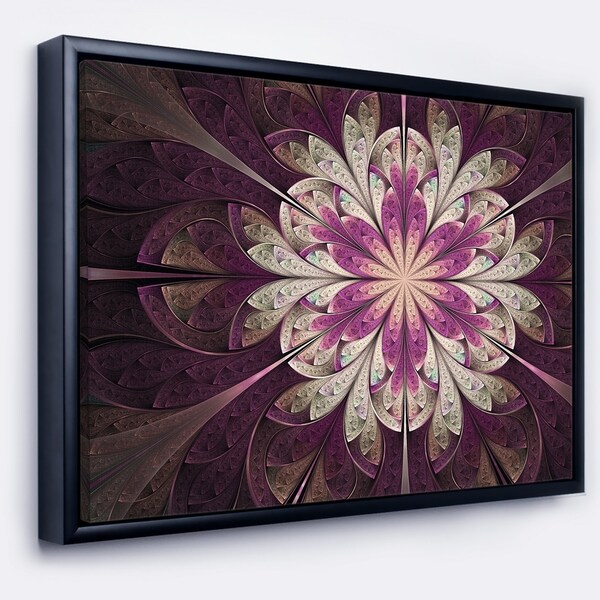 Designart 'White Purple Rounded Fractal Flower' Floral Framed Canvas Art Print