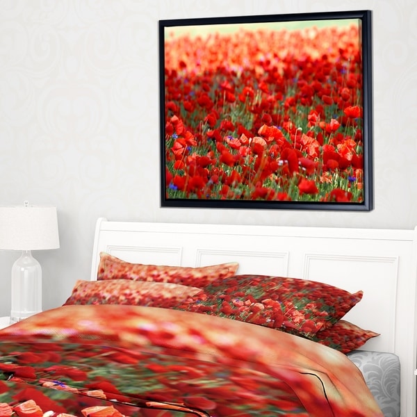 Designart 'Thick Red Poppy Flower Field' Floral Framed Canvas Art Print