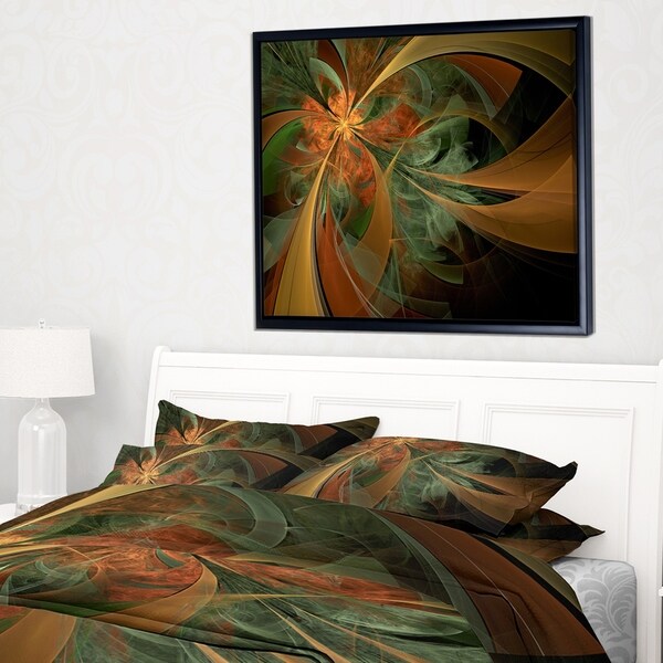 Designart 'Symmetrical Orange Digital Fractal Flower' Floral Framed Canvas Art Print
