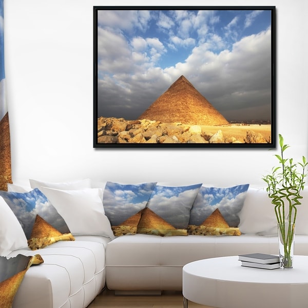 Designart 'Egyptian Pyramid under Bright Sky' Oversized African Landscape Framed Canvas Art