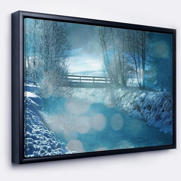 Designart 'Beautiful Winter River View' Oversized Landscape Framed Canvas Art