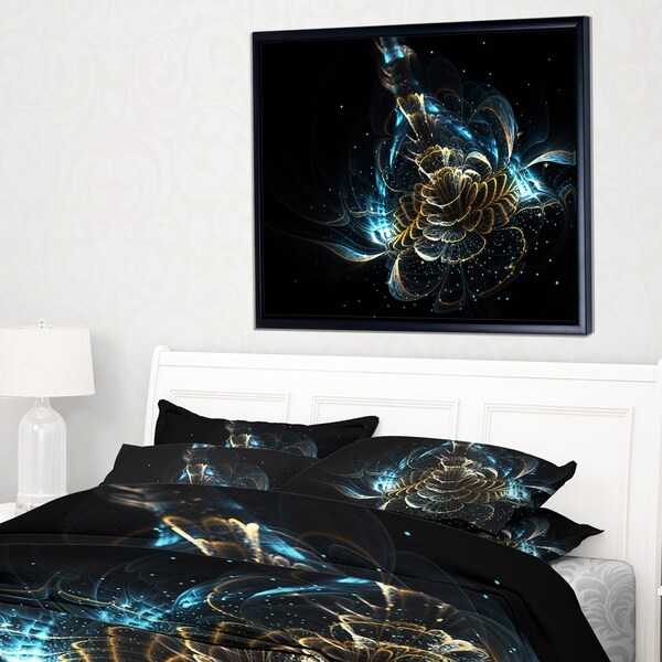 Designart 'Green and Yellow Shiny Fractal Flower' Floral Art Framed Canvas Print