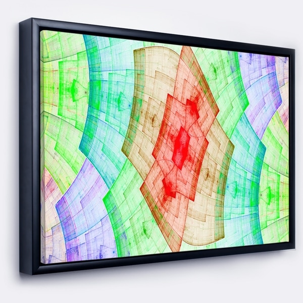 Designart 'Light Red and Green Flower Grid' Abstract Art on Framed Canvas