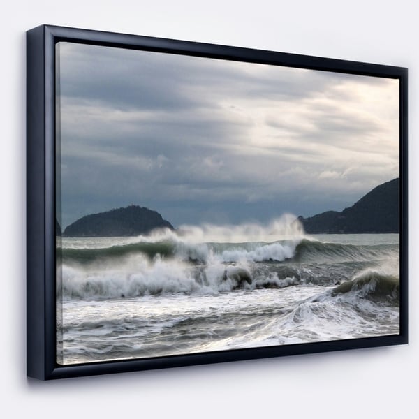 Designart 'Waves in Lerici Beach Italy' Seascape Framed Canvas Art Print
