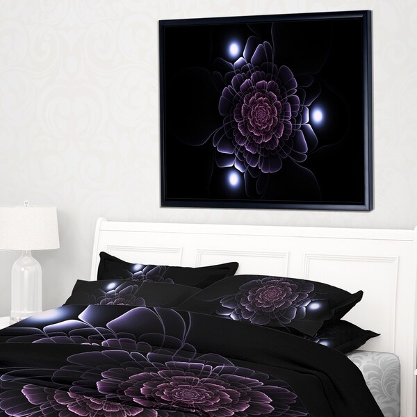 Designart 'Purple Fractal Flower on Dark' Floral Framed Canvas Art Print