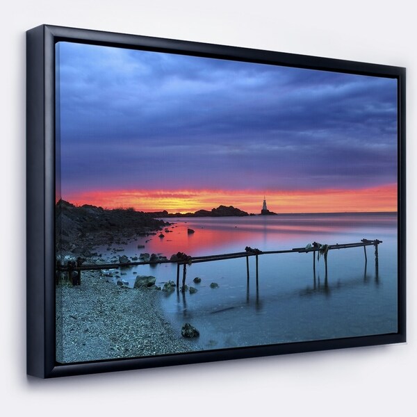 Designart 'Blue Sky and Waters Panorama' Modern Seashore Framed Canvas Art