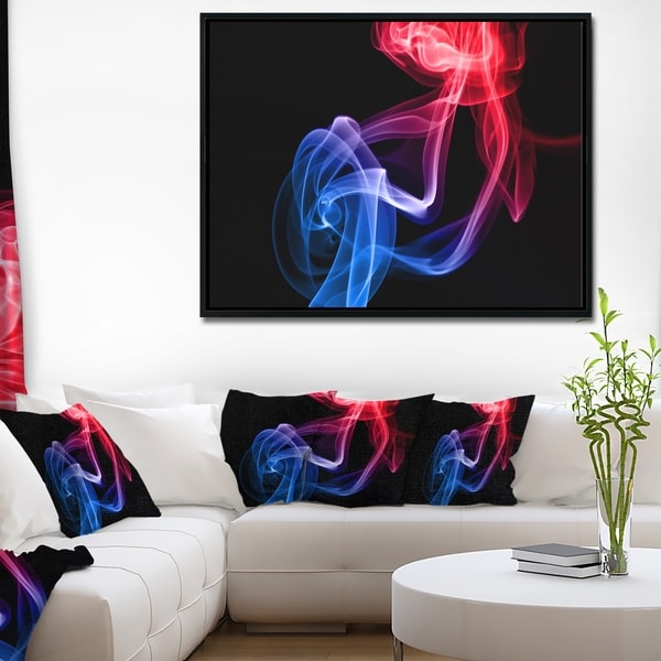 Designart 'Blue Red Floating Smoke on Black' Large Abstract Framed Canvas Wall Art