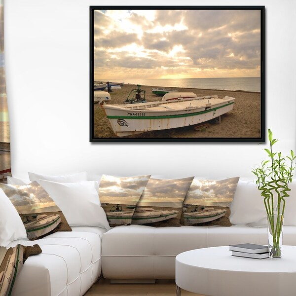 Designart 'Rincon De La Victoria Beach' Seascape Framed Canvas Art Print