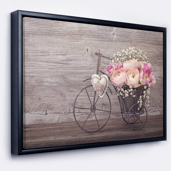 Designart 'Ranunculus Flowers in Bicycle Vase' Floral Framed Canvas Art Print