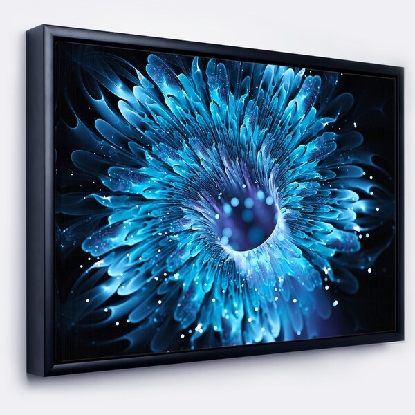 Designart 'Blue Magical Wormhole Fractal' Large Abstract Framed Canvas Wall Art