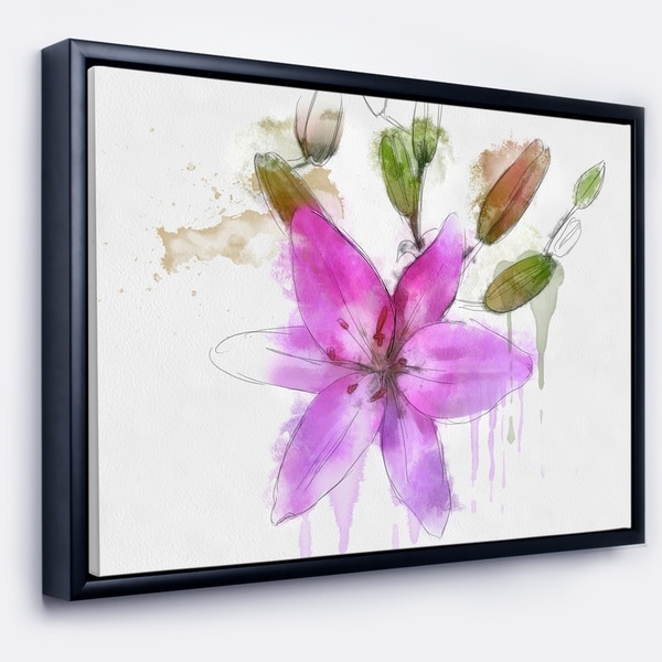 Designart 'Beautiful Purple Floral Illustration' Floral Framed Canvas Art Print