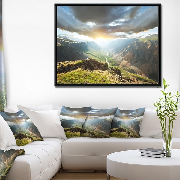 Designart 'Stunning View of Sunset in Mountains' Oversized Landscape Framed Canvas Art