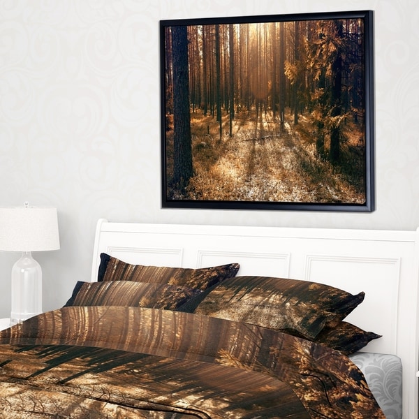 Designart 'Dark First Snow Forest Photo' Modern Forest Framed Canvas Art