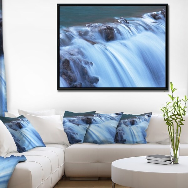Designart 'Fantastic Blue Water Cascade' Extra Large Landscape Framed Canvas Art