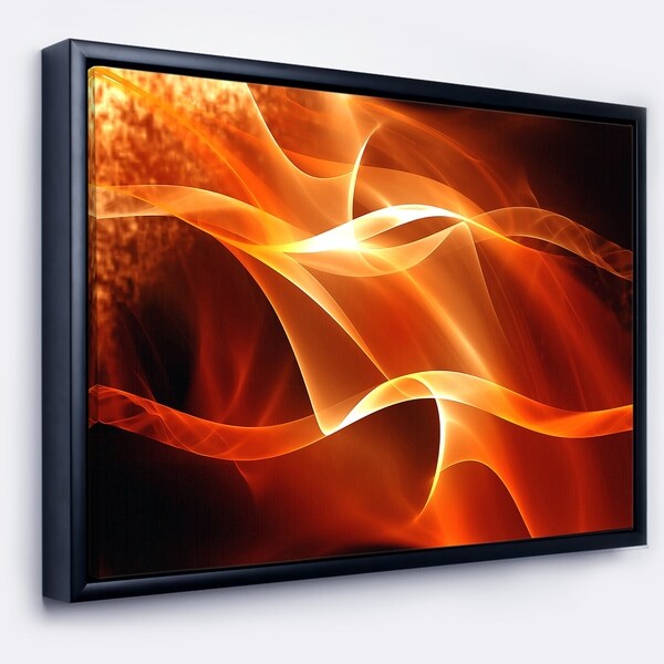 Designart 'Orange 3d Abstract Fractal Waves' Contemporary Abstract Framed Canvas